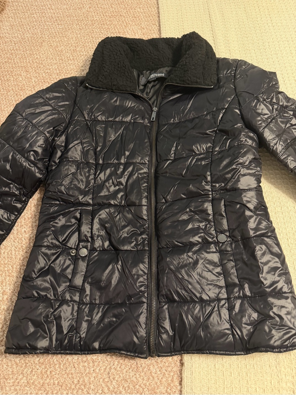 Women’s Kenneth Cole Black Quilted Puffer Jacket with Sherpa Collar